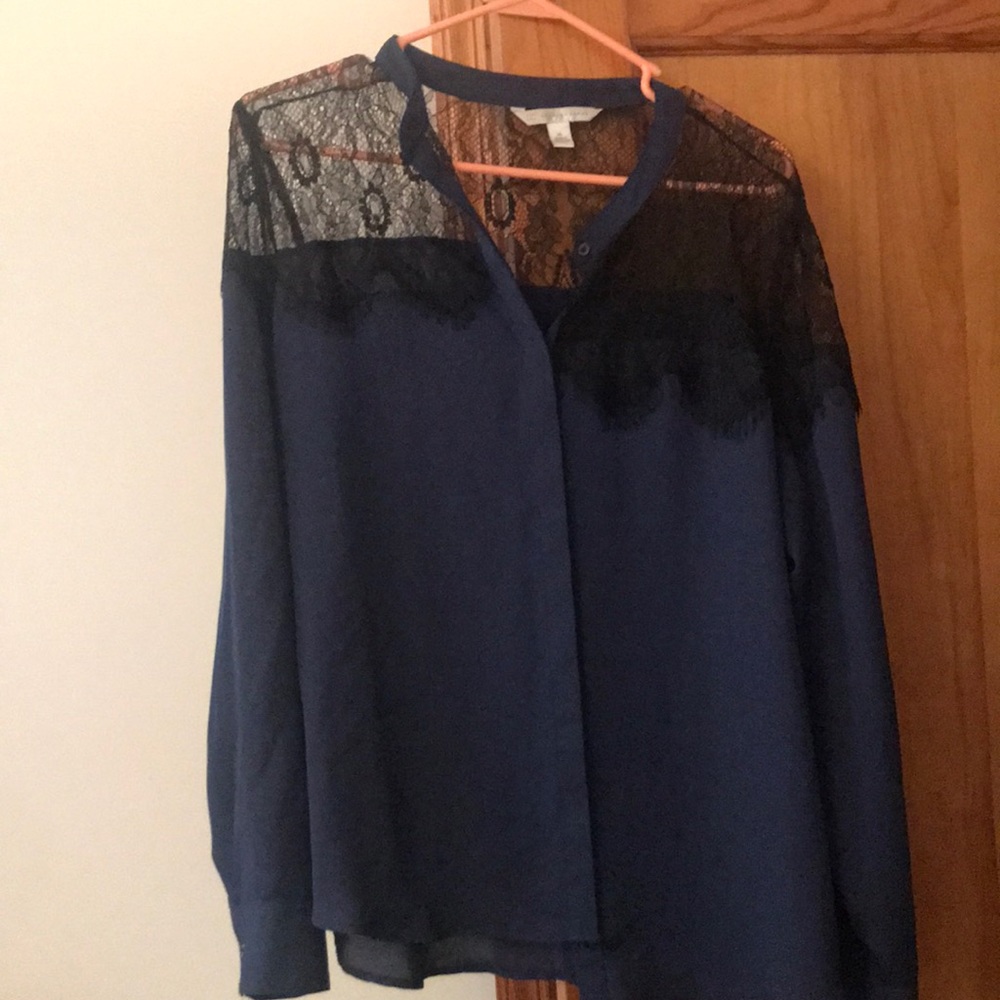 Professional navy blue with black lace detail
